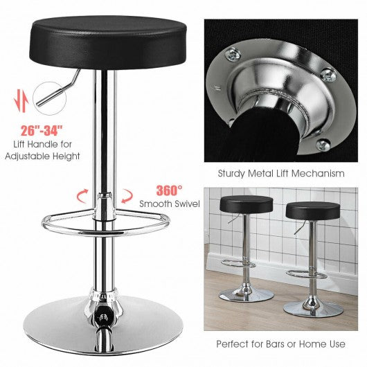 Adjustable Swivel Set of 2 Round Bar Stool  Pub Chair-Black