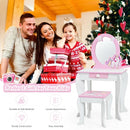 Kids Wooden Makeup Dressing Table and Chair Set with Mirror and Drawer-White