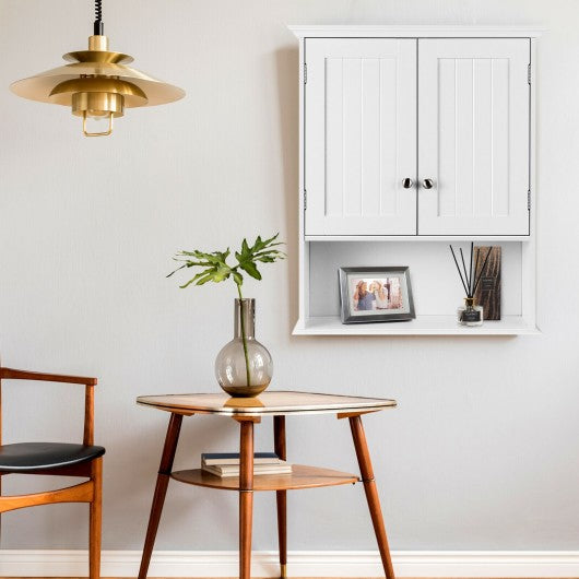 Wall Mount Bathroom Cabinet Storage Organizer with Doors and Shelves-White