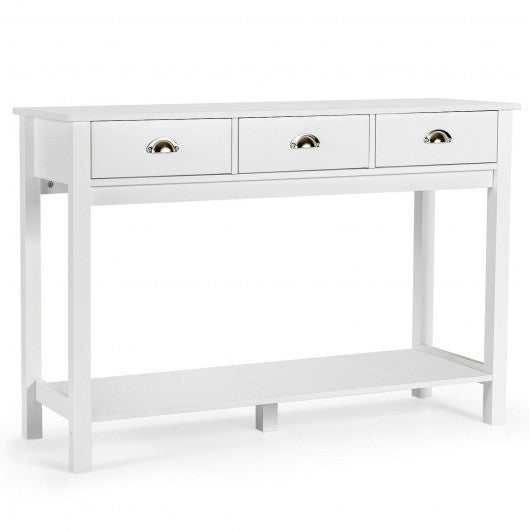 Modern Tall Entryway Table with 3 Drawers and 2 Tier Storage Shelves for Hallway and Living Room
