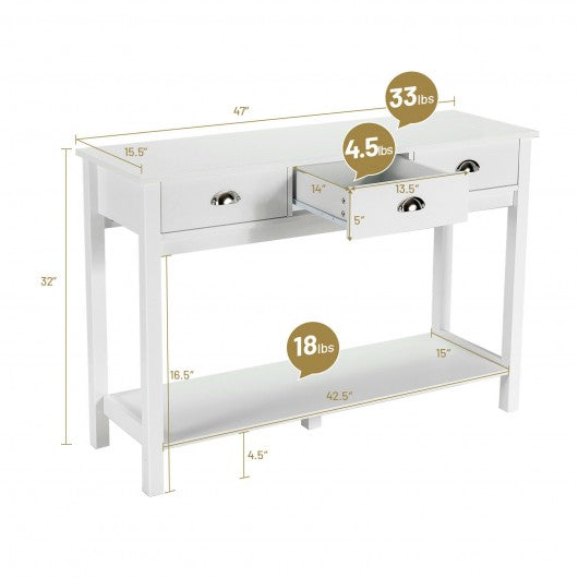Modern Tall Entryway Table with 3 Drawers and 2 Tier Storage Shelves for Hallway and Living Room