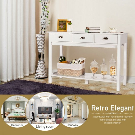 Modern Tall Entryway Table with 3 Drawers and 2 Tier Storage Shelves for Hallway and Living Room