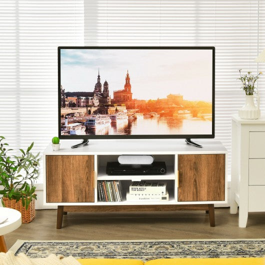 TV Stand Entertainment Media Console with 2 Storage Cabinets and Open Shelves