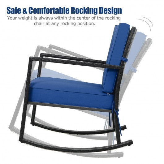 Patio Rattan Rocker Outdoor Glider Rocking Chair Cushion Lawn-Navy