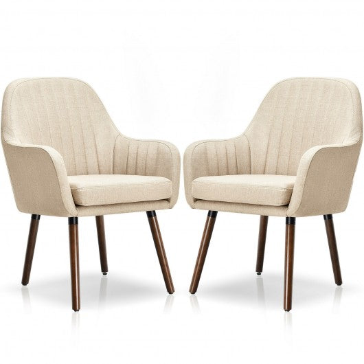 Set of 2 Fabric Upholstered Accent Chairs with Wooden Legs-Beige