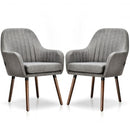 Set of 2 Fabric Upholstered Accent Chairs with Wooden Legs-Gray