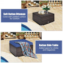 4 Pieces Ottoman Garden Patio Rattan Wicker Furniture Set with Cushion-Navy