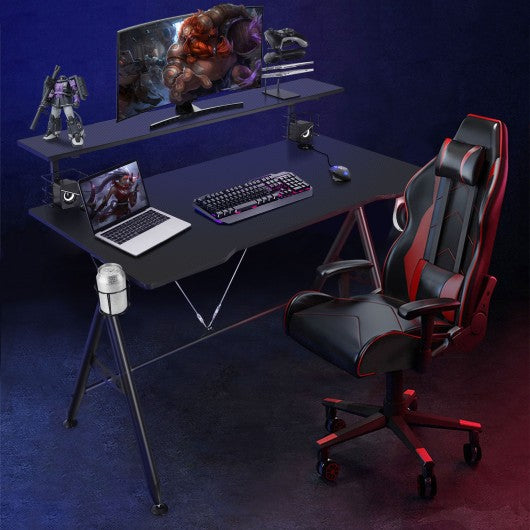 E-Sports Gaming Desk with Monitor Shelf and Cup Holder