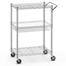 3-Tier Utility Cart Heavy Duty Wire Rolling Cart with Handle Bar Storage Trolley