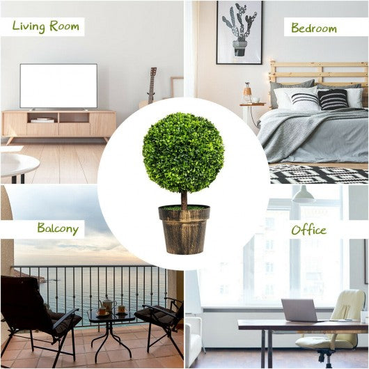2 Pcs 24" Artificial Boxwood Topiary Ball Tree for House and Office