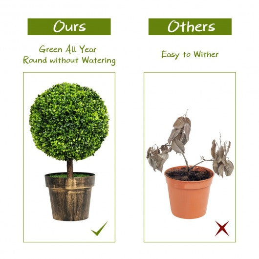 2 Pcs 24" Artificial Boxwood Topiary Ball Tree for House and Office