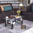 Rectangle Glass Coffee Table with Metal Legs for Living Room-Black