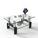 Rectangle Glass Coffee Table with Metal Legs for Living Room-Black