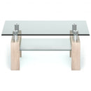 Rectangle Glass Coffee Table with Metal Legs for Living Room-Natural