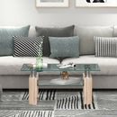 Rectangle Glass Coffee Table with Metal Legs for Living Room-Natural