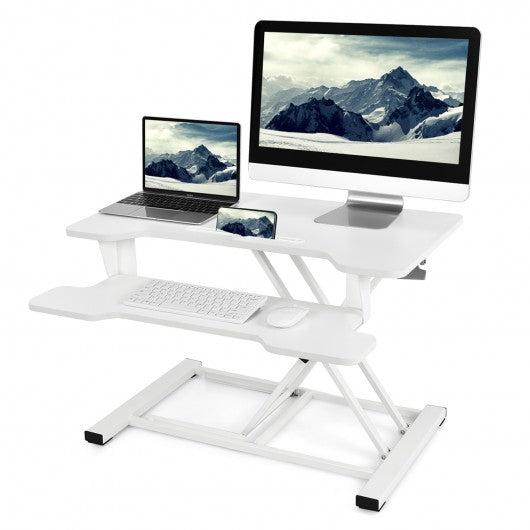 Height Adjustable Standing Desk Converter with Removable Keyboard Tray-White