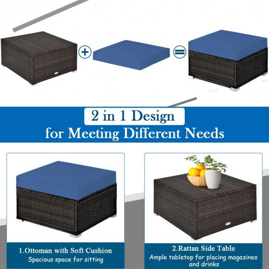5 Pcs Patio Rattan Sofa Set with Cushion and Ottoman-Navy