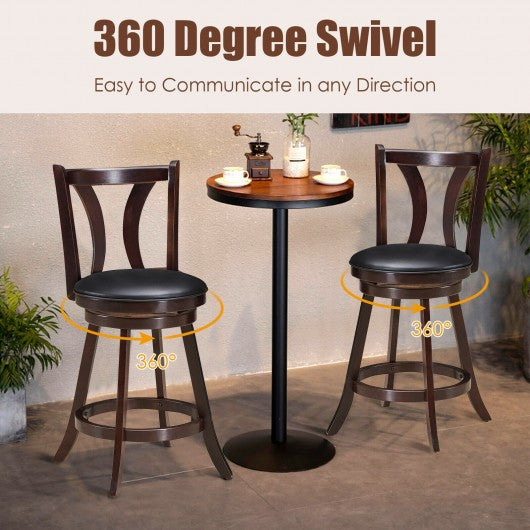 Set of 2 Swivel Bar stool 24" Counter Height Leather Padded Dining Kitchen Chair-24"