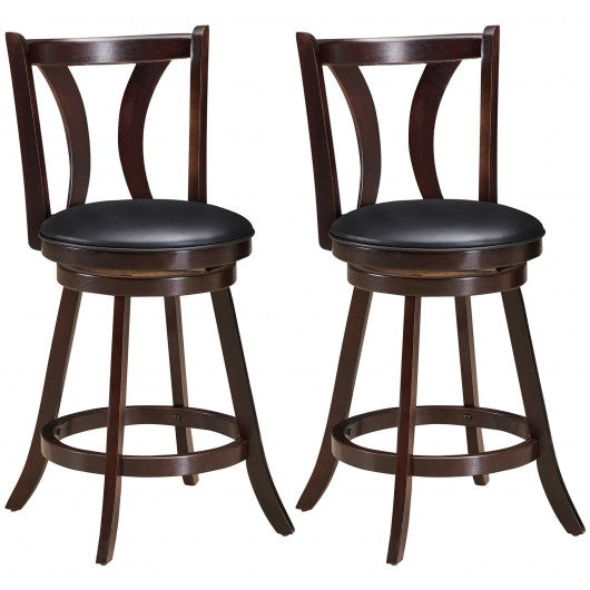 Set of 2 Swivel Bar stool 24" Counter Height Leather Padded Dining Kitchen Chair-24"