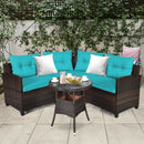 4Pcs Outdoor Cushioned Rattan Furniture Set-Turquoise