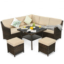 6 Pcs Patio Rattan Dining Sofa Funiture Set