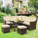 6 Pcs Patio Rattan Dining Sofa Funiture Set