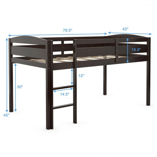 Wooden Twin Low Loft Bunk Bed with Guard Rail and Ladder-Espresso
