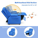 PU Leather Kids Recliner Chair with Cup Holders and Side Pockets-Blue