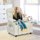 PU Leather Kids Recliner Chair with Cup Holders and Side Pockets-Beige