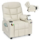PU Leather Kids Recliner Chair with Cup Holders and Side Pockets-Beige