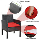 4Pcs Patio Rattan Wicker Furniture Set Conversation Sofa Bench Cushion-Red