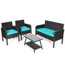 4Pcs Patio Rattan Wicker Furniture Set Conversation Sofa Bench Cushion-Turqiose