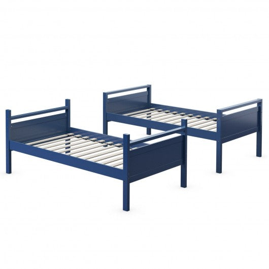 Twin Over Twin Bunk Bed Convertible 2 Individual Beds Wooden -Navy