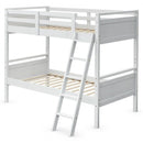 Twin Over Twin Bunk Bed Convertible 2 Individual Beds Wooden -White
