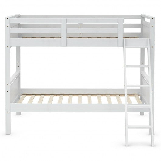Twin Over Twin Bunk Bed Convertible 2 Individual Beds Wooden -White