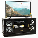 Glass Door TV Stand with Drawer Storage Shelves-Brown