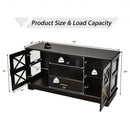 Glass Door TV Stand with Drawer Storage Shelves-Brown