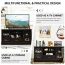 Glass Door TV Stand with Drawer Storage Shelves-Brown