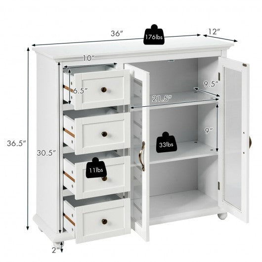 Buffet Sideboard Table Kitchen Storage Cabinet with Drawers and Doors-White