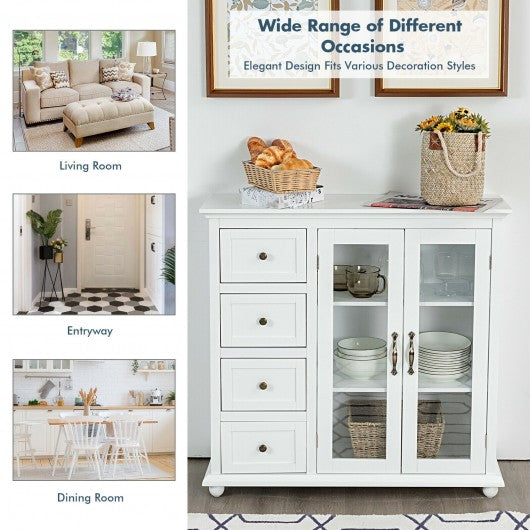 Buffet Sideboard Table Kitchen Storage Cabinet with Drawers and Doors-White