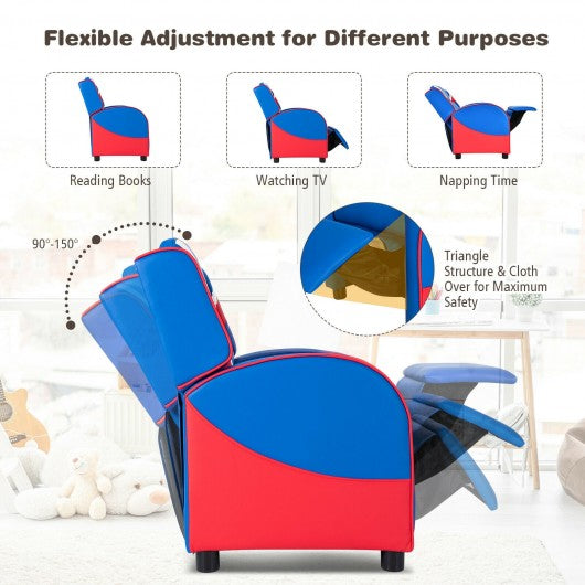 Kids Leather Recliner Chair with Side Pockets-Blue