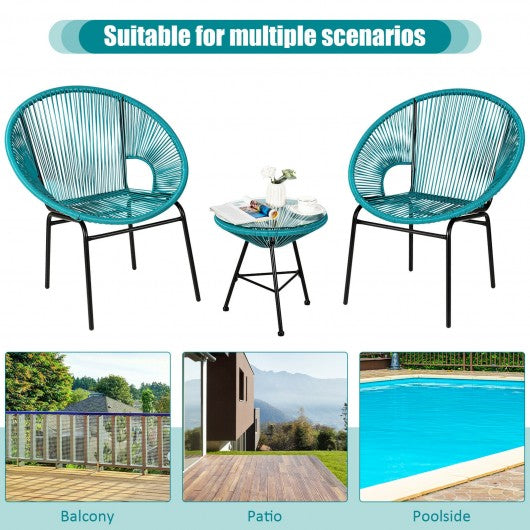 3PCS Patio Acapulco Furniture Bistro Set with GlassTable-Turquoise