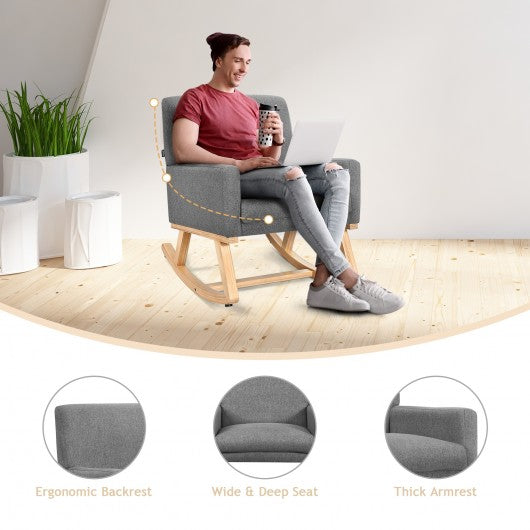 Massage Rocking Chair Upholstered Armchair with Lumbar Support-Gray