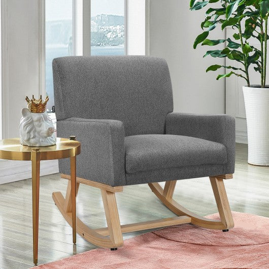 Massage Rocking Chair Upholstered Armchair with Lumbar Support-Gray