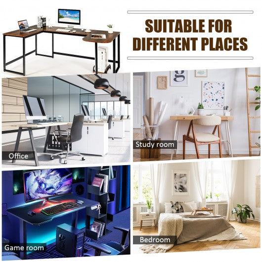 79" U-Shaped Computer Desk with CPU Stand for Home Office -Brown