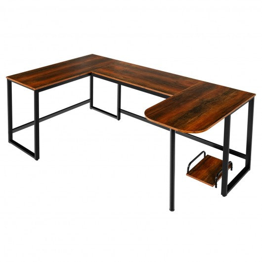 79" U-Shaped Computer Desk with CPU Stand for Home Office -Brown