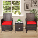 3Pcs Patio Rattan Furniture Set Cushioned Sofa and Glass Tabletop Deck-Red