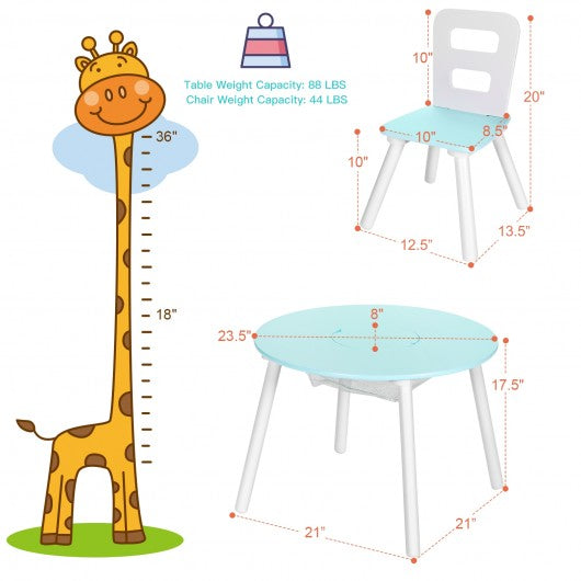 Wood Activity Kids Table and Chair Set with Center Mesh Storage for Snack Time and Homework-Green