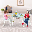 Wood Activity Kids Table and Chair Set with Center Mesh Storage for Snack Time and Homework-Green