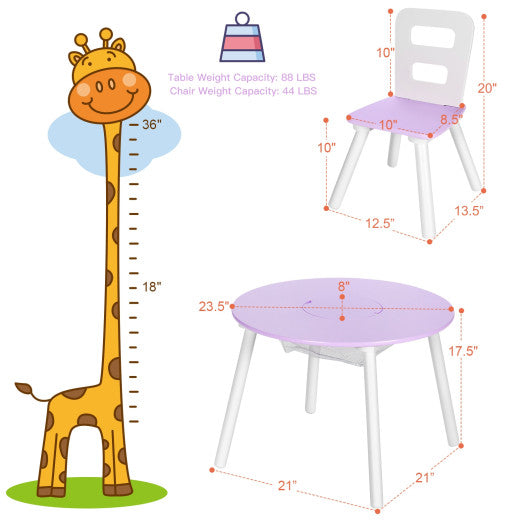 Wood Activity Kids Table and Chair Set with Center Mesh Storage for Snack Time and Homework-Purple
